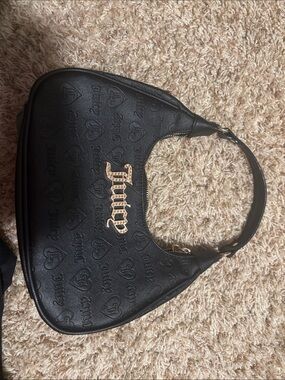Juicy Couture Black Embossed Logo Shoulder Bag with Gold Hardware